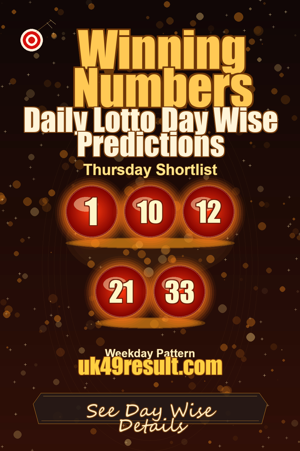Daily Lotto Day Wise Predictions image showing 1, 10, 12, 21, 33