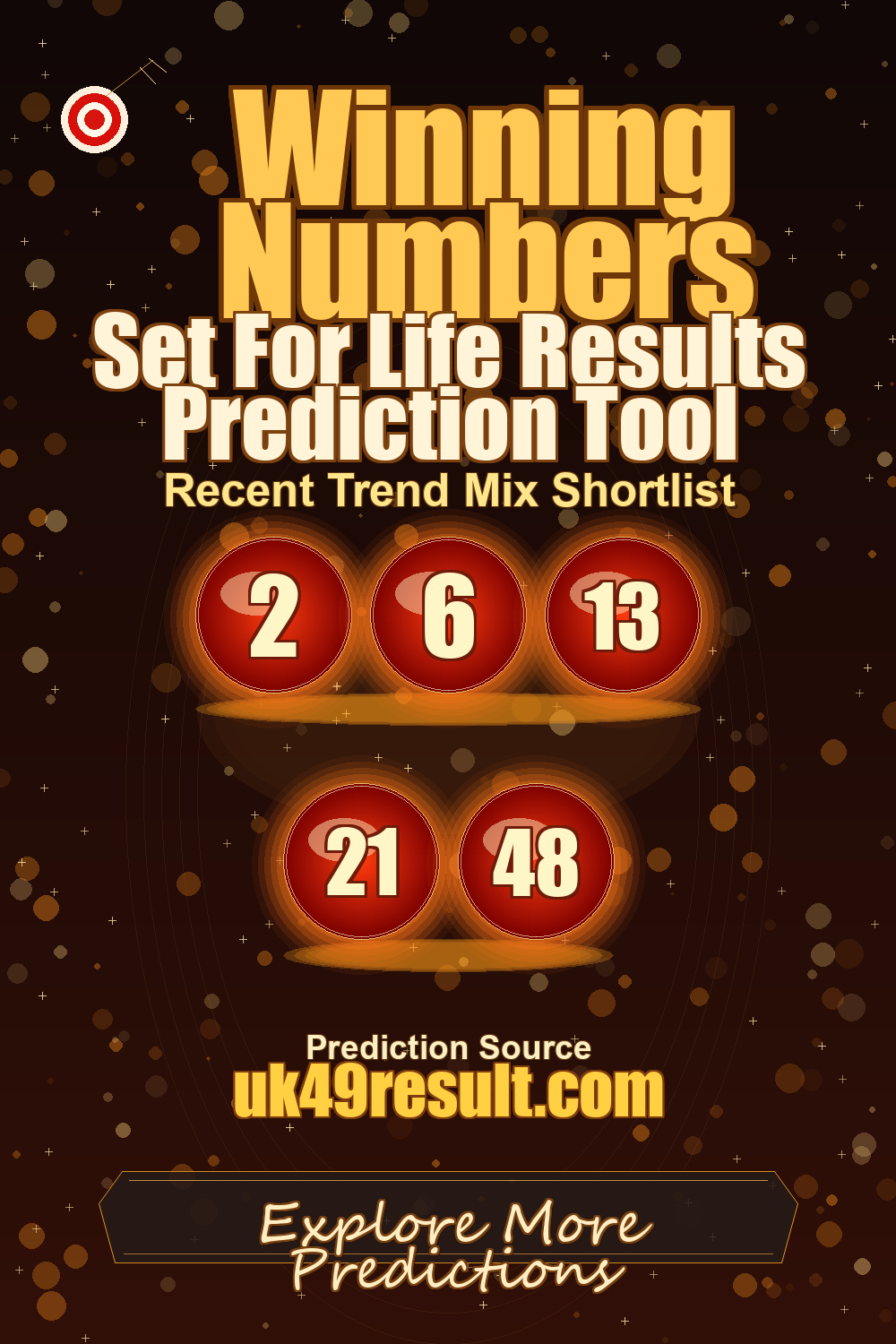 Set For Life Results Prediction Tool image showing 2, 6, 13, 21, 48