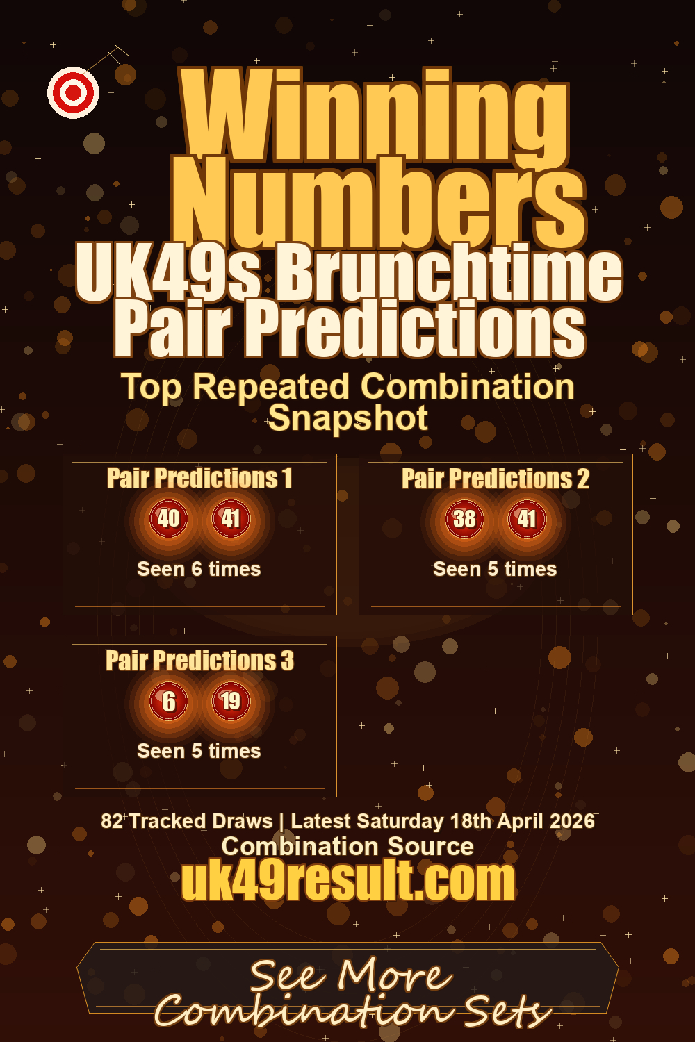 UK49s Brunchtime Pair Predictions image showing pair predictions 1: 40, 41. pair predictions 2: 38, 41. pair predictions 3: 6, 19