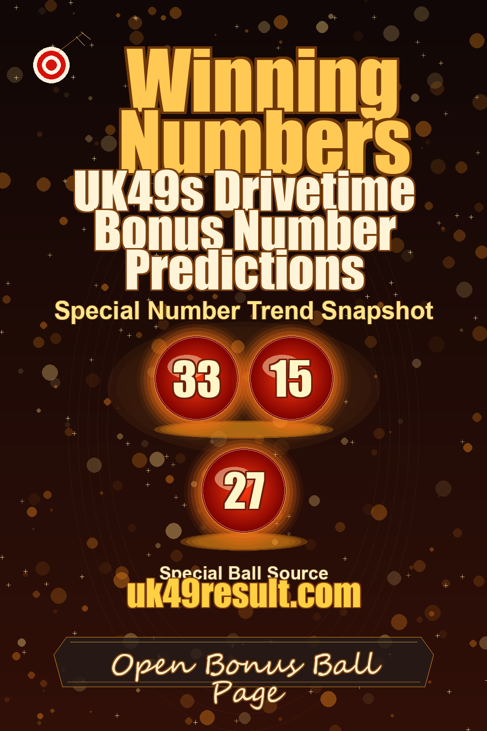 UK49s Drivetime Bonus Number Predictions image showing booster ball: 33, 15, 27