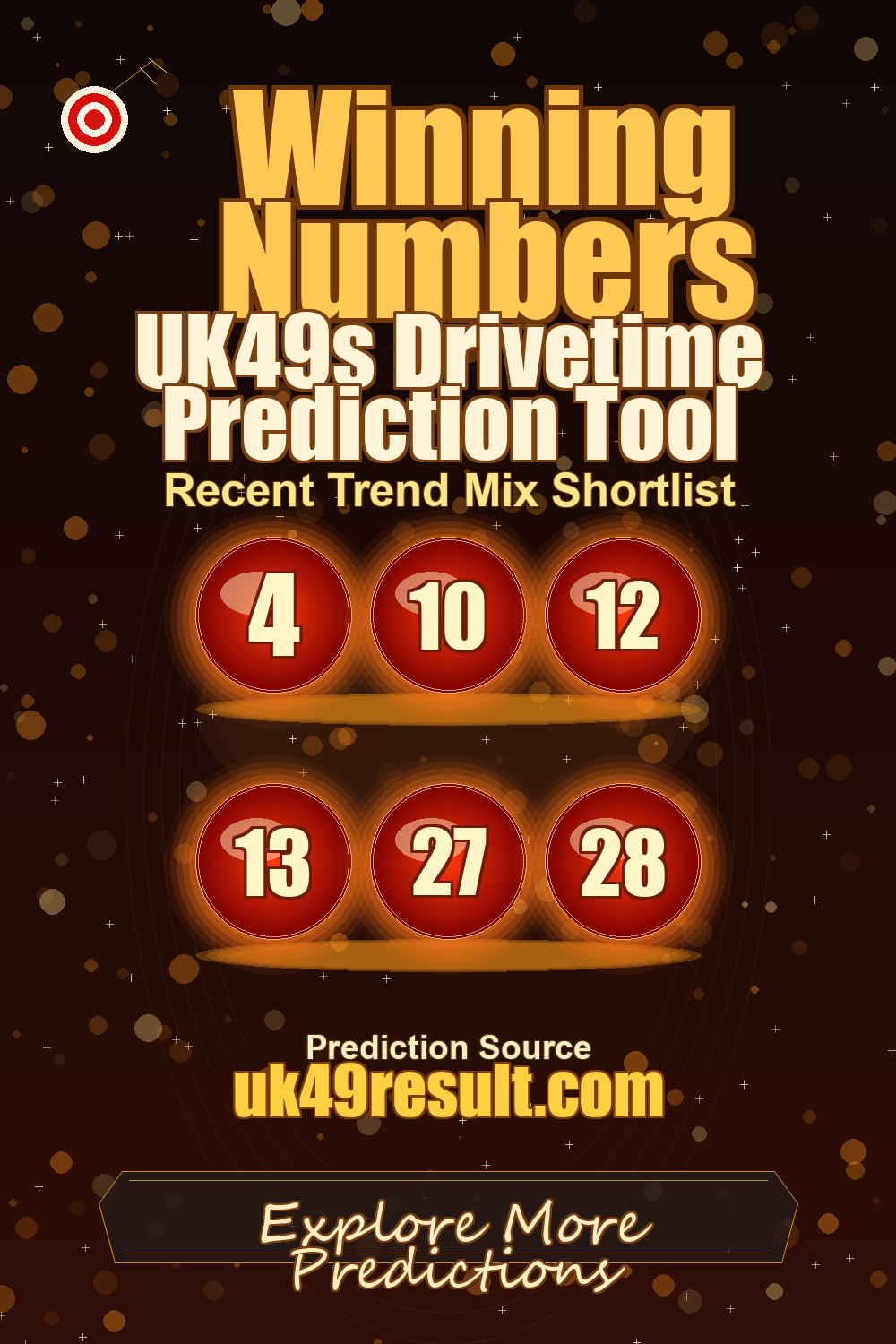 UK49s Drivetime Prediction Tool image showing 4, 10, 12, 13, 27, 28
