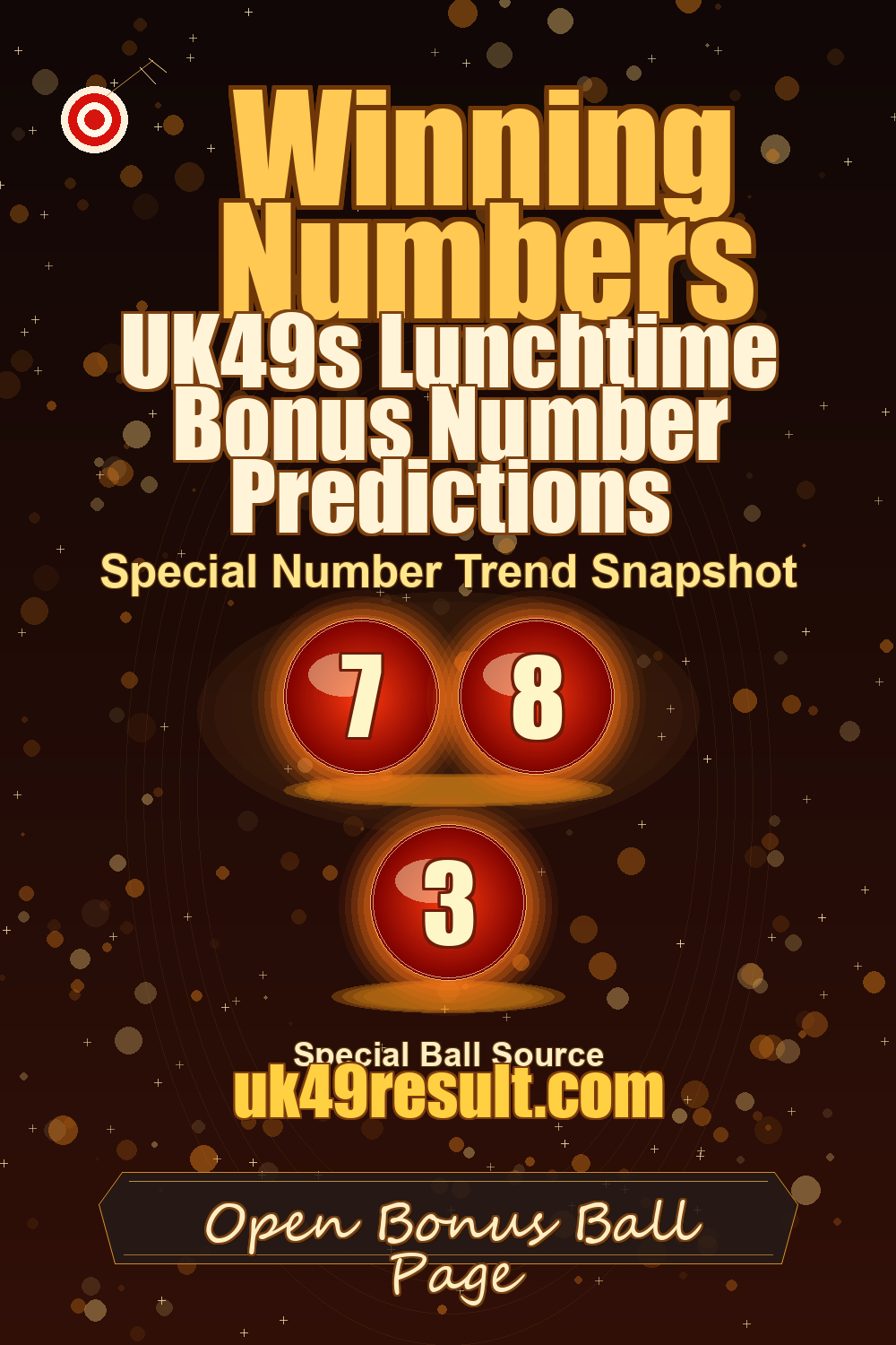 UK49s Lunchtime Bonus Number Predictions image showing booster ball: 7, 8, 3