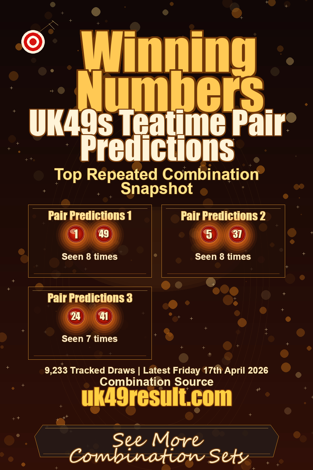 UK49s Teatime Pair Predictions image showing pair predictions 1: 1, 49. pair predictions 2: 5, 37. pair predictions 3: 24, 41
