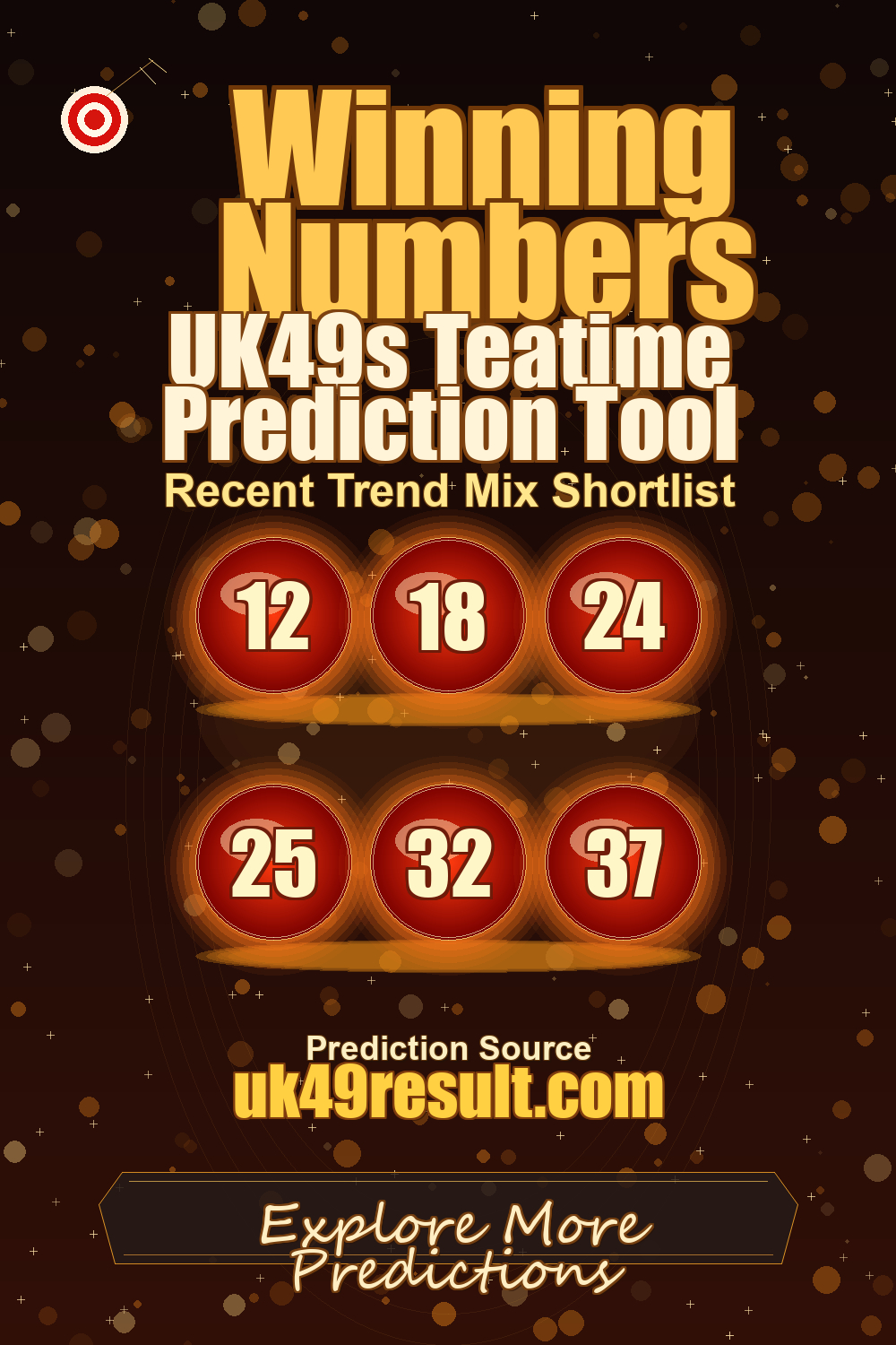 UK49s Teatime Prediction Tool image showing 12, 18, 24, 25, 32, 37