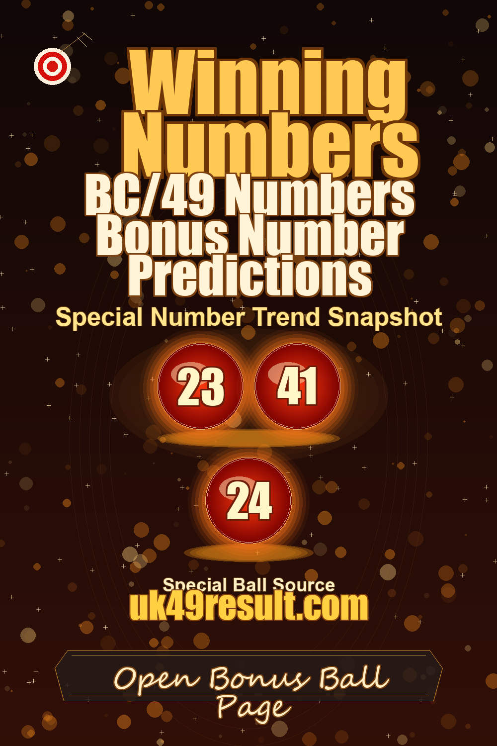 BC/49 Numbers Bonus Number Predictions image showing extra ball: 23, 41, 24