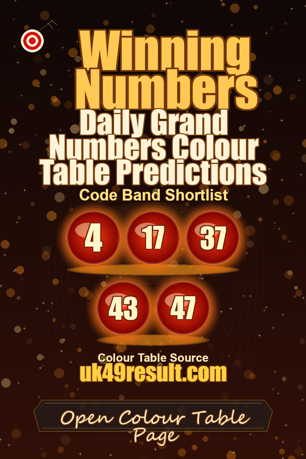 Daily Grand Numbers Colour Table Predictions image showing 4, 17, 37, 43, 47