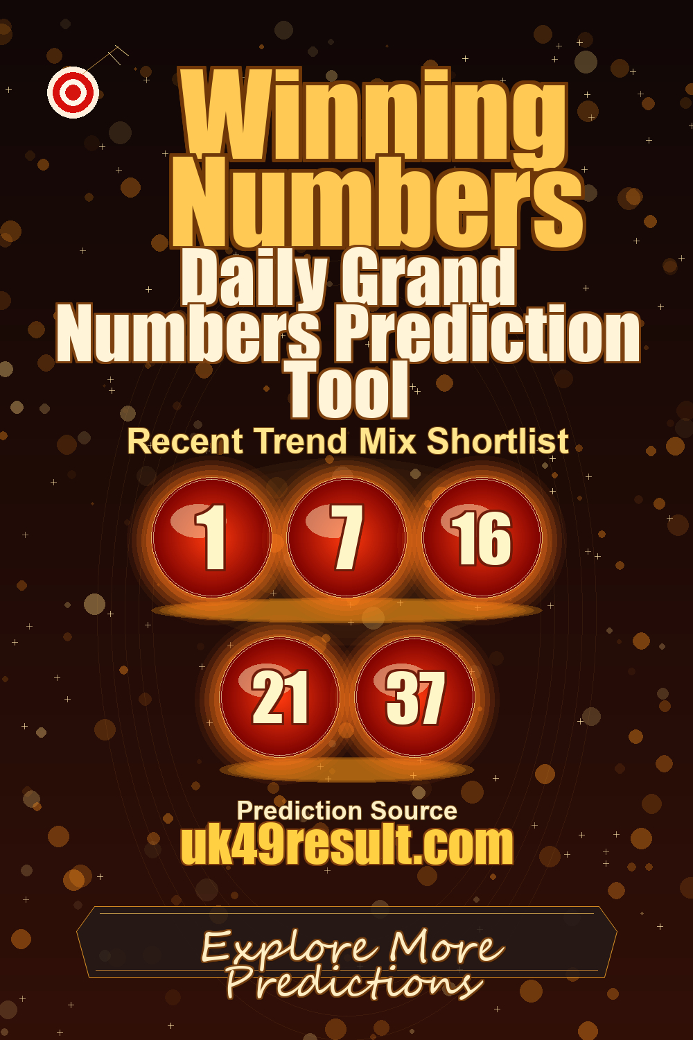 Daily Grand Numbers Prediction Tool image showing 1, 7, 16, 21, 37