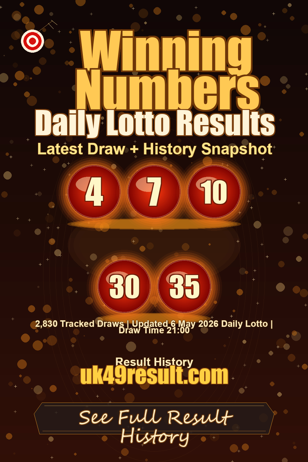 Daily Lotto Results image showing 4, 7, 10, 30, 35