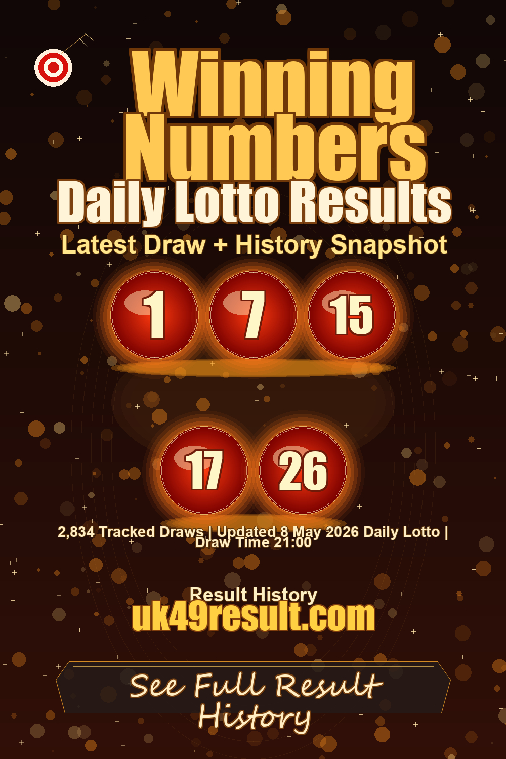 Daily Lotto Results image showing 1, 7, 15, 17, 26