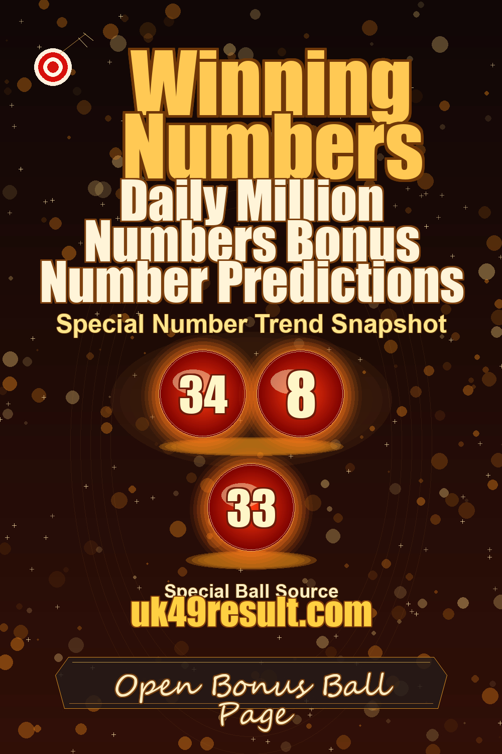 Daily Million Numbers Bonus Number Predictions image showing bonus ball: 34, 8, 33
