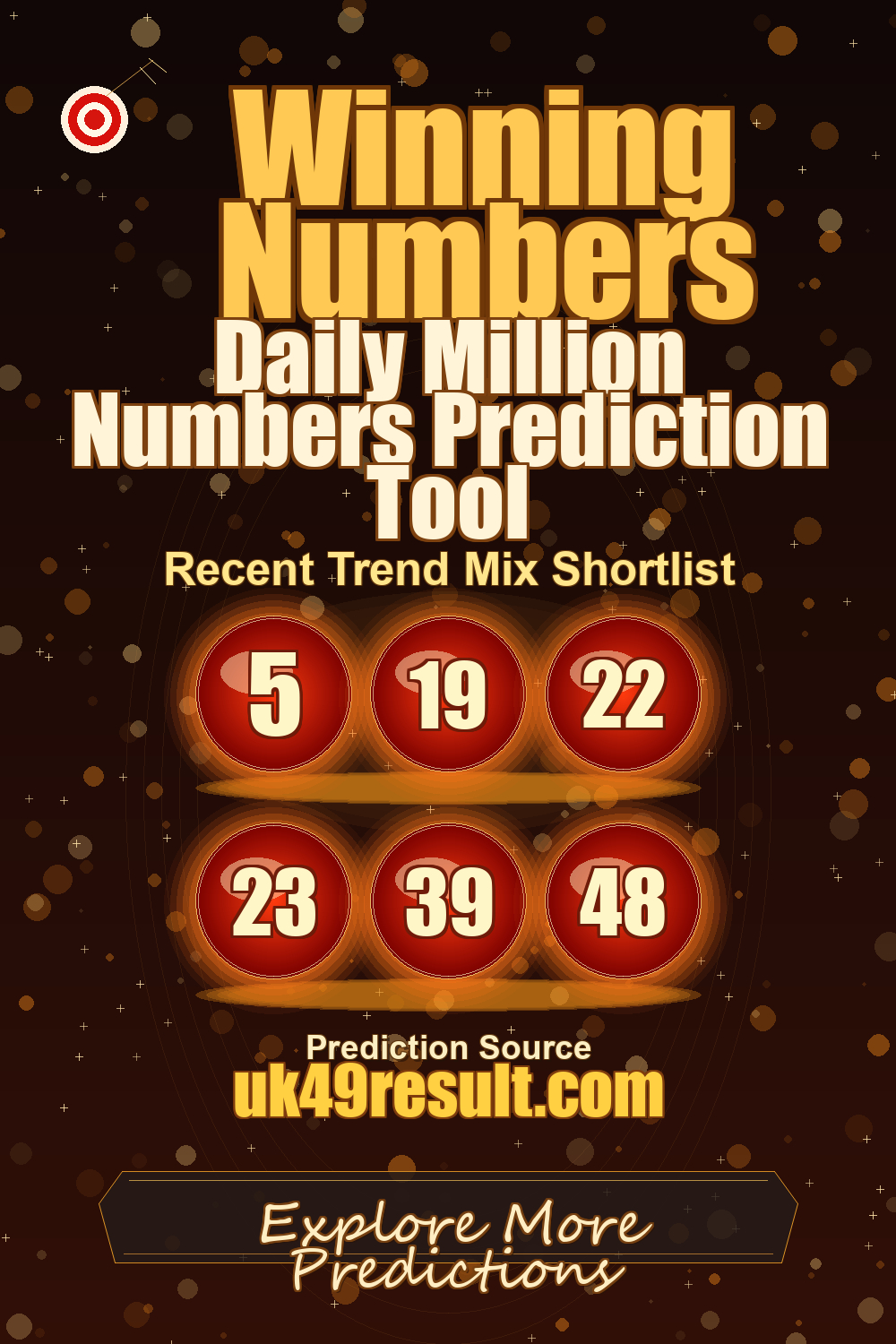 Daily Million Numbers Prediction Tool image showing 5, 19, 22, 23, 39, 48