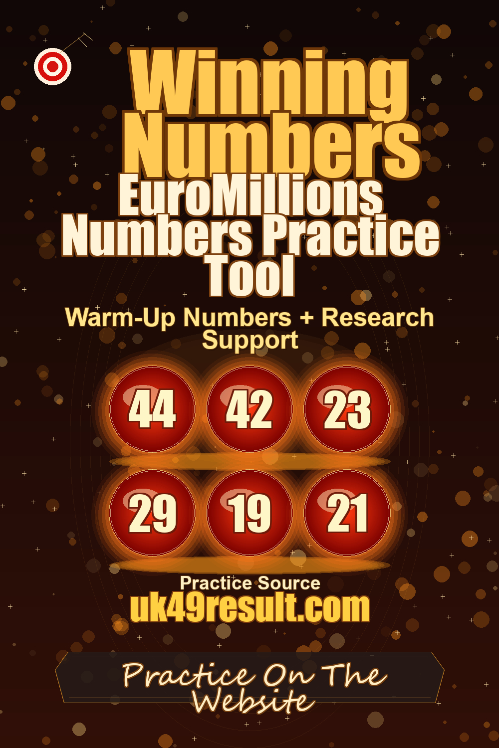 EuroMillions Numbers Practice Tool image showing 44, 42, 23, 29, 19, 21