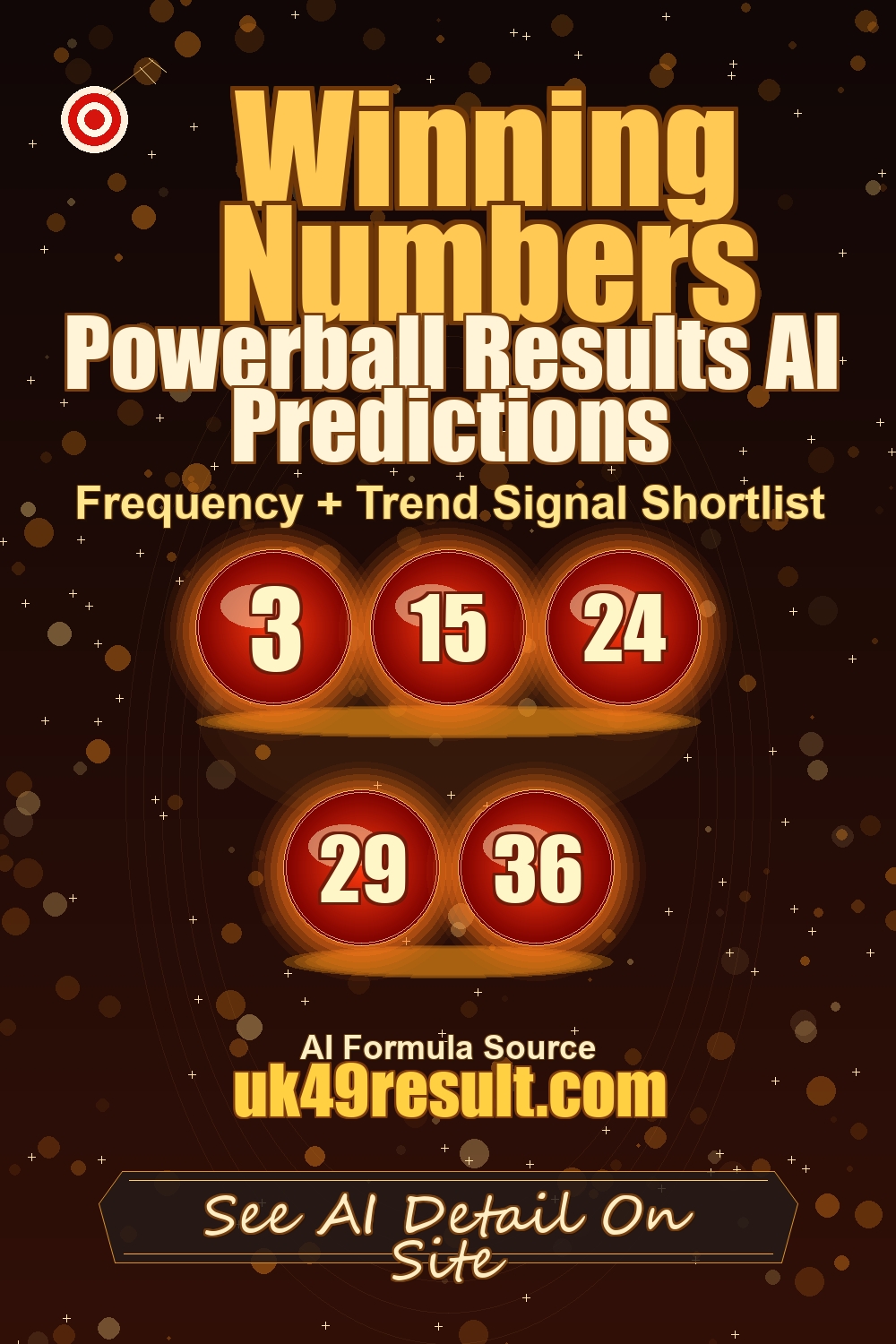 Powerball Results AI Predictions image showing 3, 15, 24, 29, 36