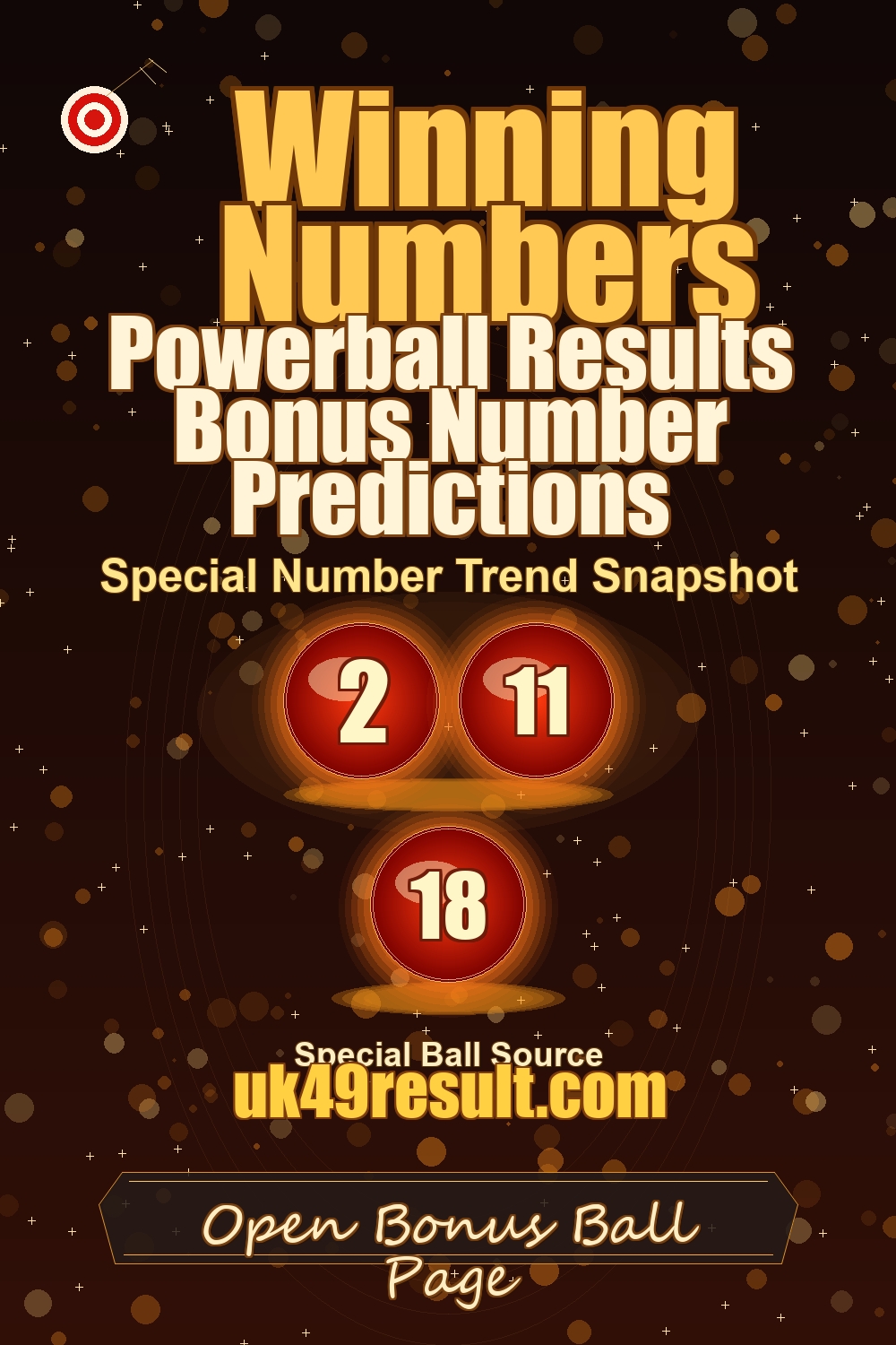 Powerball Results Bonus Number Predictions image showing powerball: 2, 11, 18