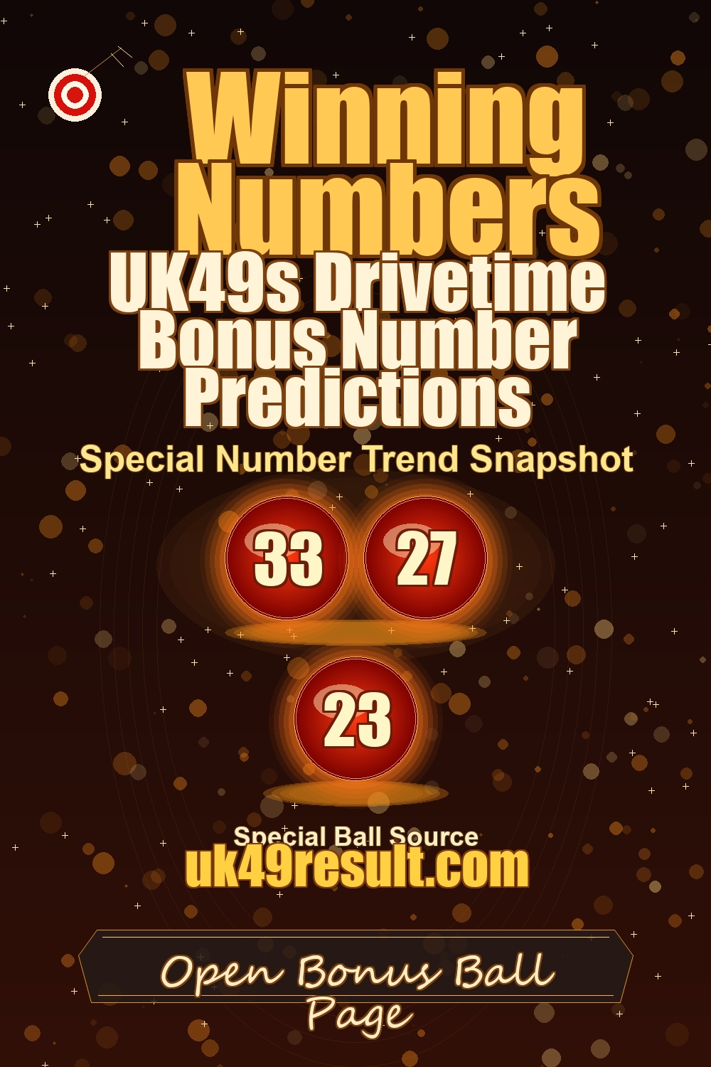 UK49s Drivetime Bonus Number Predictions image showing booster ball: 33, 27, 23