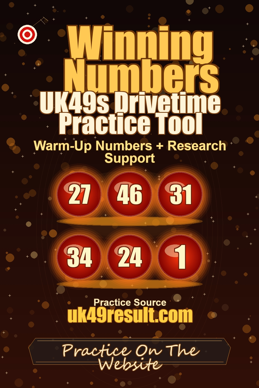 UK49s Drivetime Practice Tool image showing 27, 46, 31, 34, 24, 1