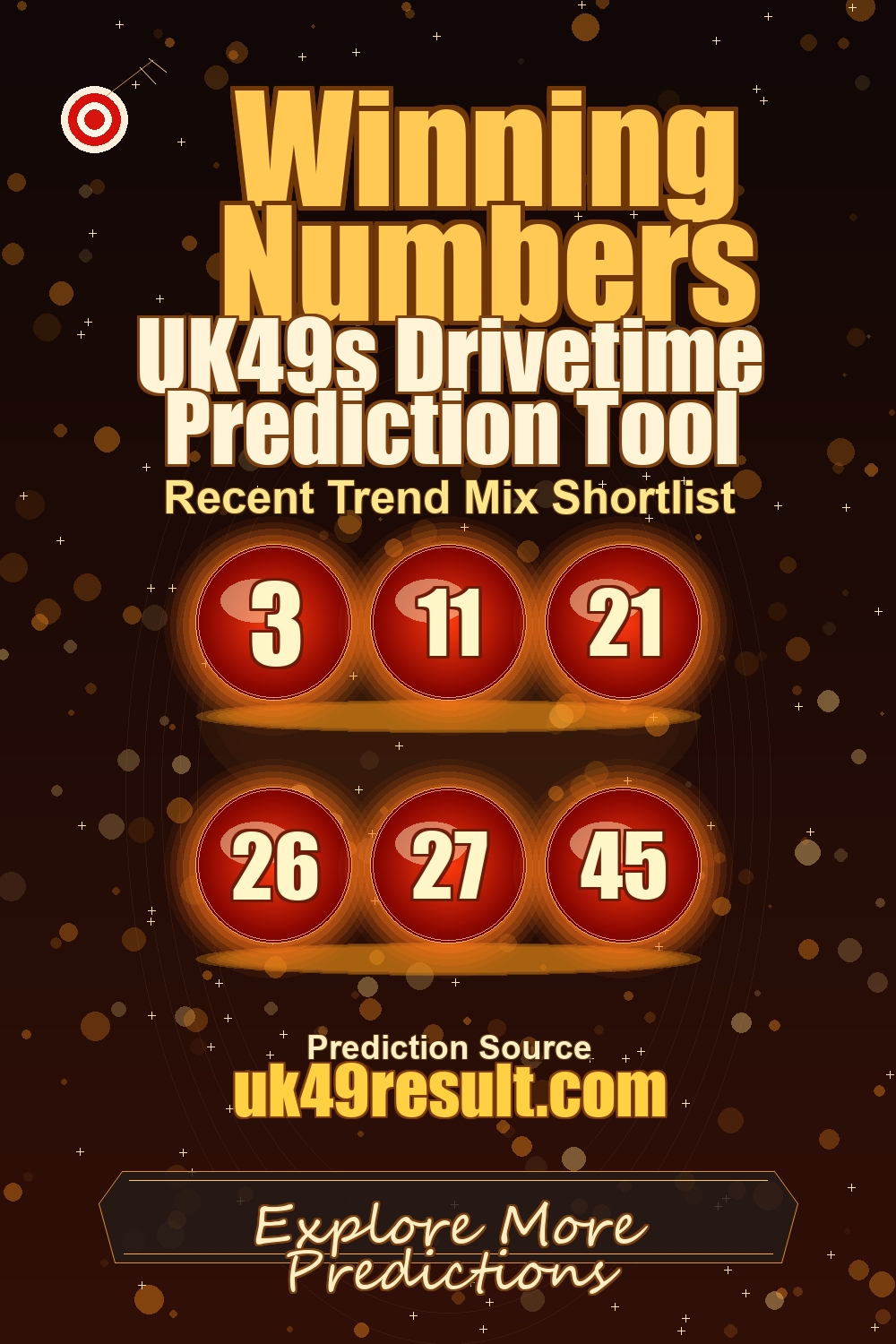 UK49s Drivetime Prediction Tool image showing 3, 11, 21, 26, 27, 45