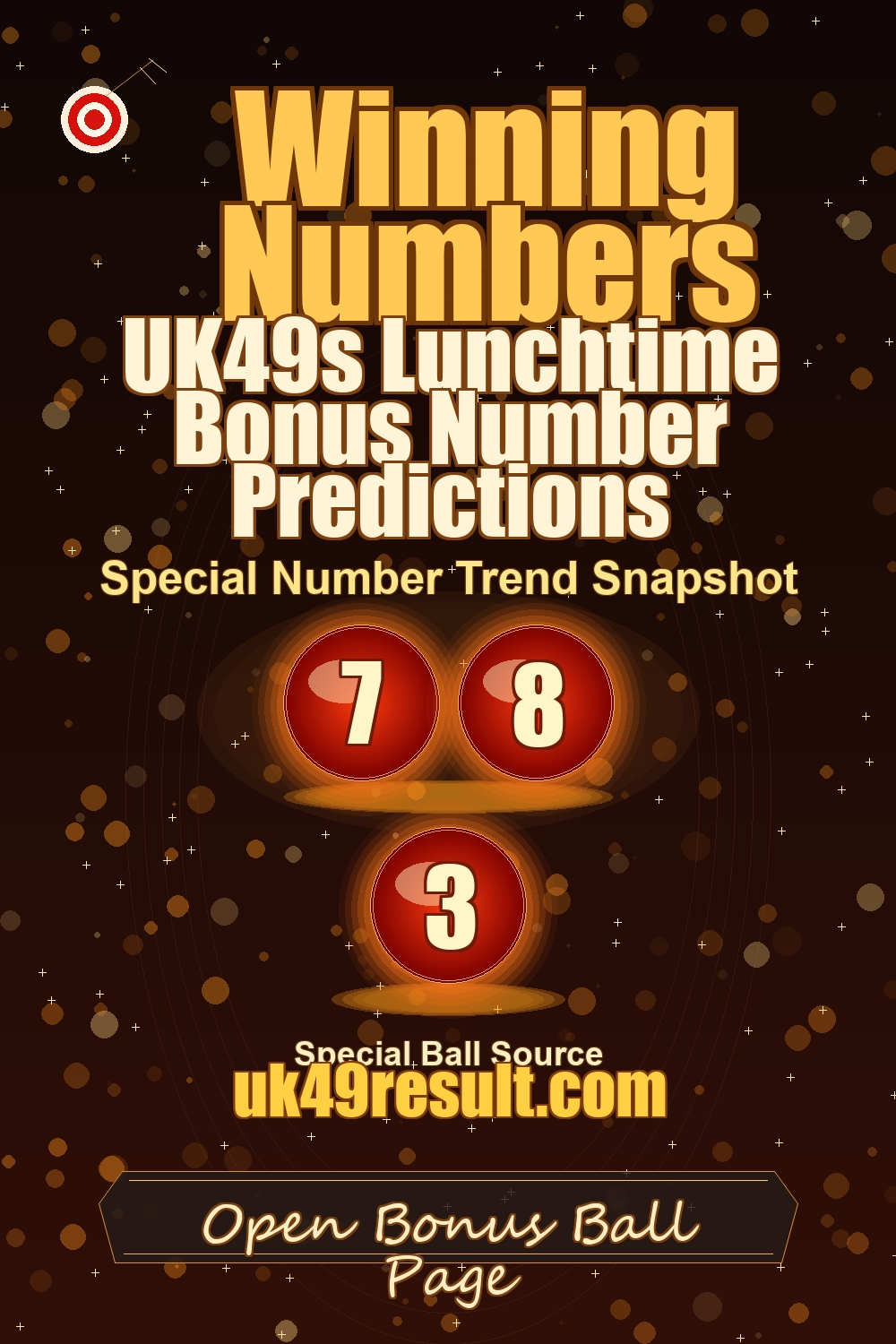 UK49s Lunchtime Bonus Number Predictions image showing booster ball: 7, 8, 3