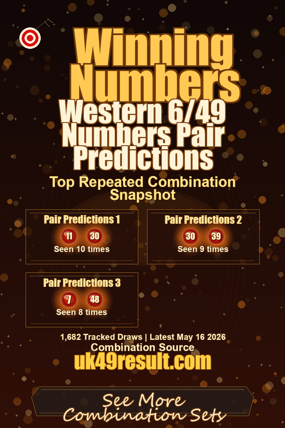 Western 6/49 Numbers Pair Predictions image showing pair predictions 1: 11, 30. pair predictions 2: 30, 39. pair predictions 3: 7, 48