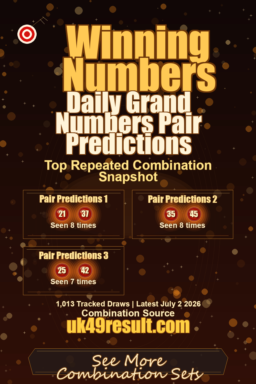 Daily Grand Numbers Pair Predictions image showing pair predictions 1: 21, 37. pair predictions 2: 35, 45. pair predictions 3: 25, 42