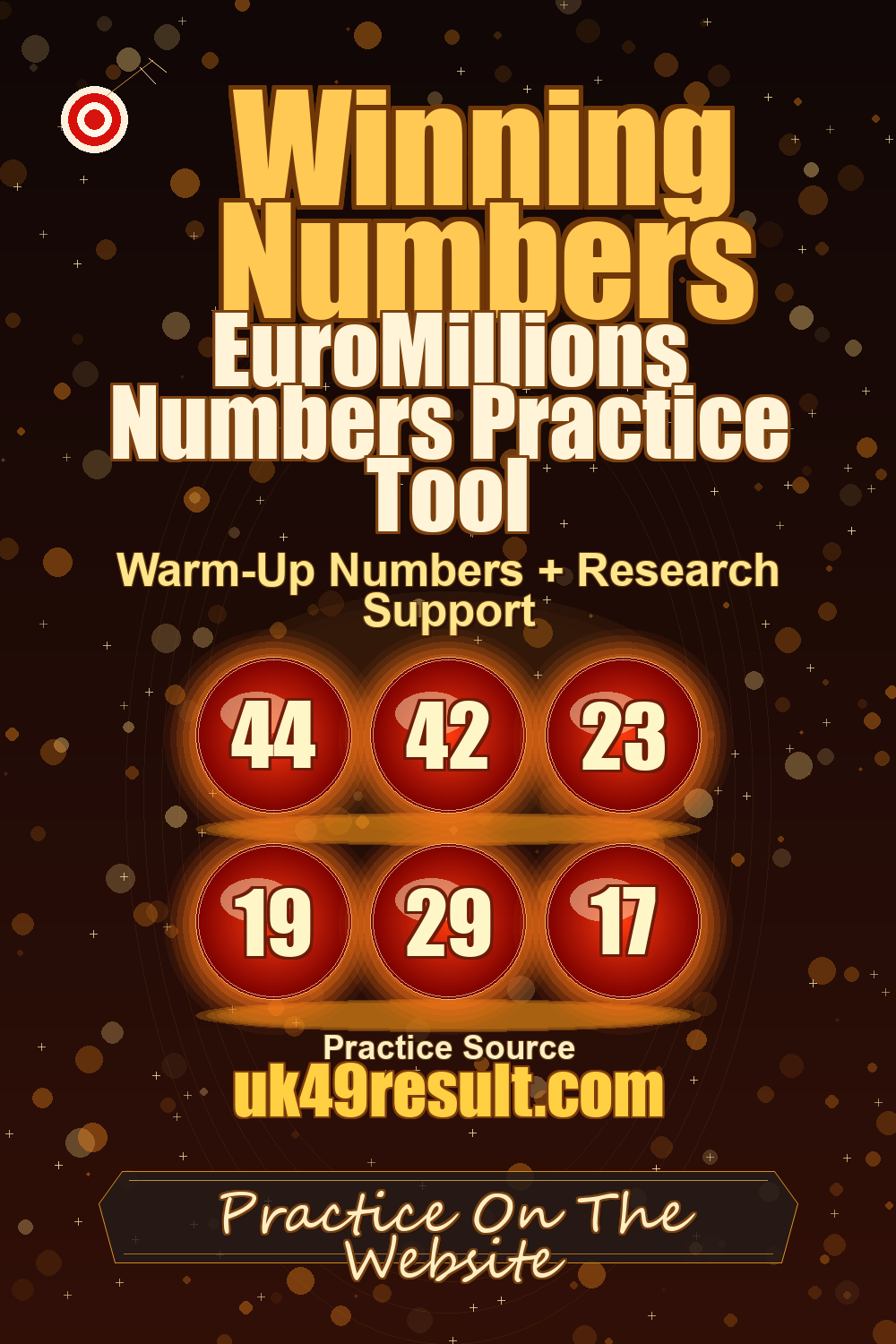 EuroMillions Numbers Practice Tool image showing 44, 42, 23, 19, 29, 17