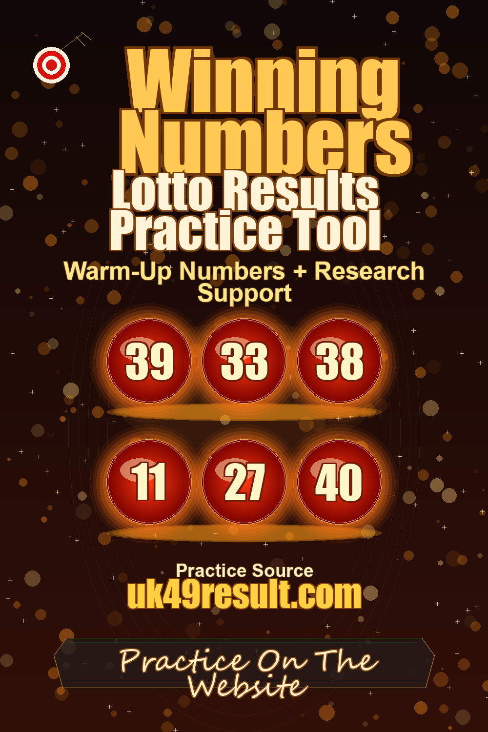 Lotto Results Practice Tool image showing 39, 33, 38, 11, 27, 40
