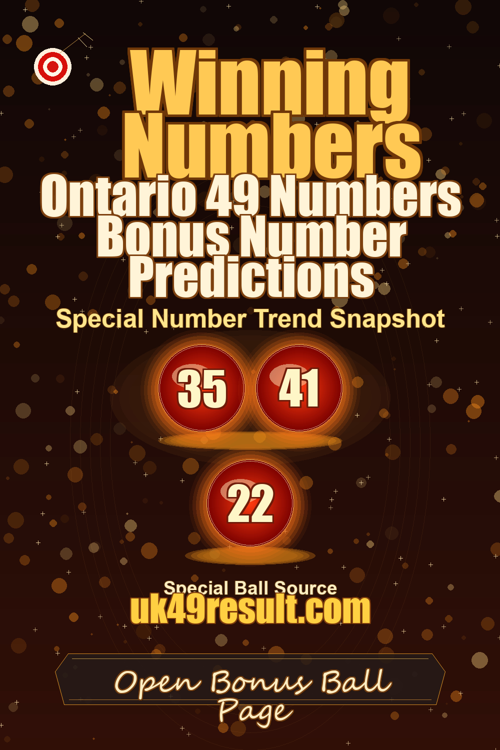Ontario 49 Numbers Bonus Number Predictions image showing extra ball: 35, 41, 22