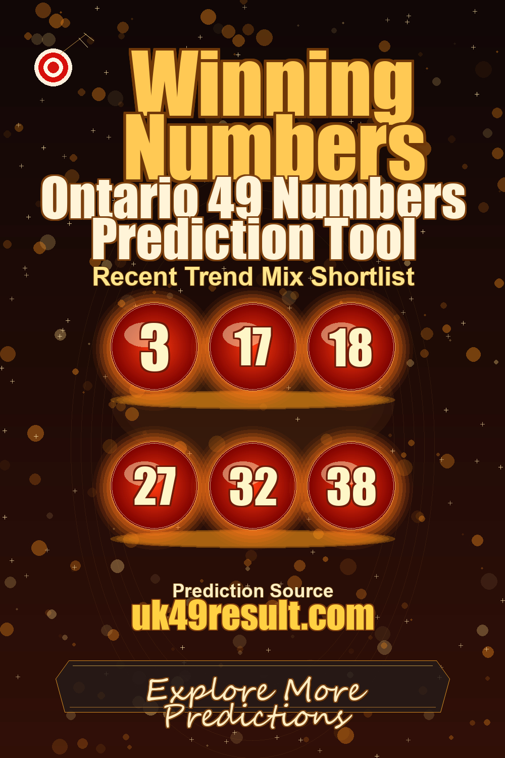 Ontario 49 Numbers Prediction Tool image showing 3, 17, 18, 27, 32, 38
