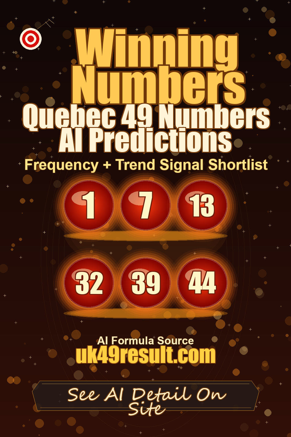 Quebec 49 Numbers AI Predictions image showing 1, 7, 13, 32, 39, 44
