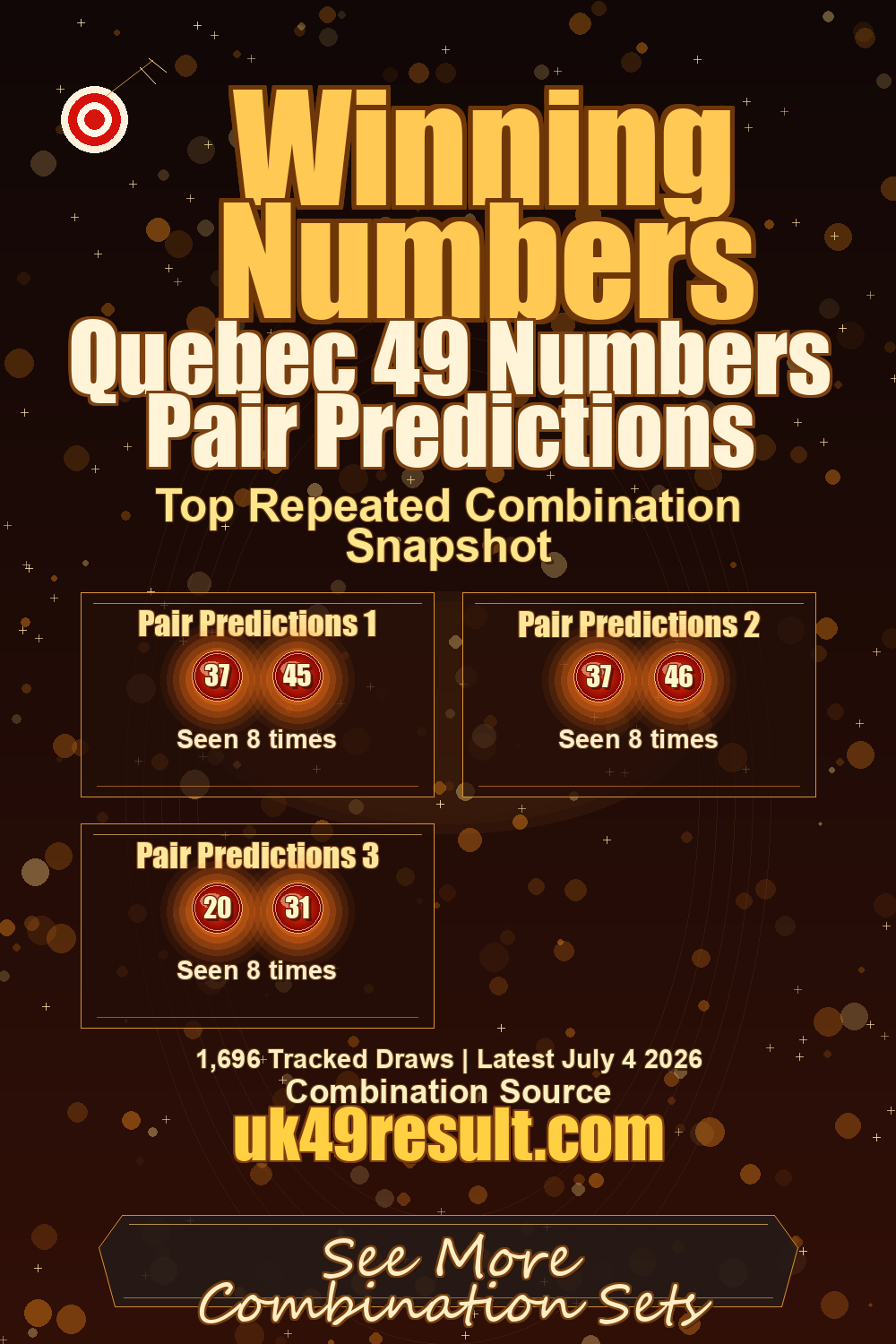 Quebec 49 Numbers Pair Predictions image showing pair predictions 1: 37, 45. pair predictions 2: 37, 46. pair predictions 3: 20, 31