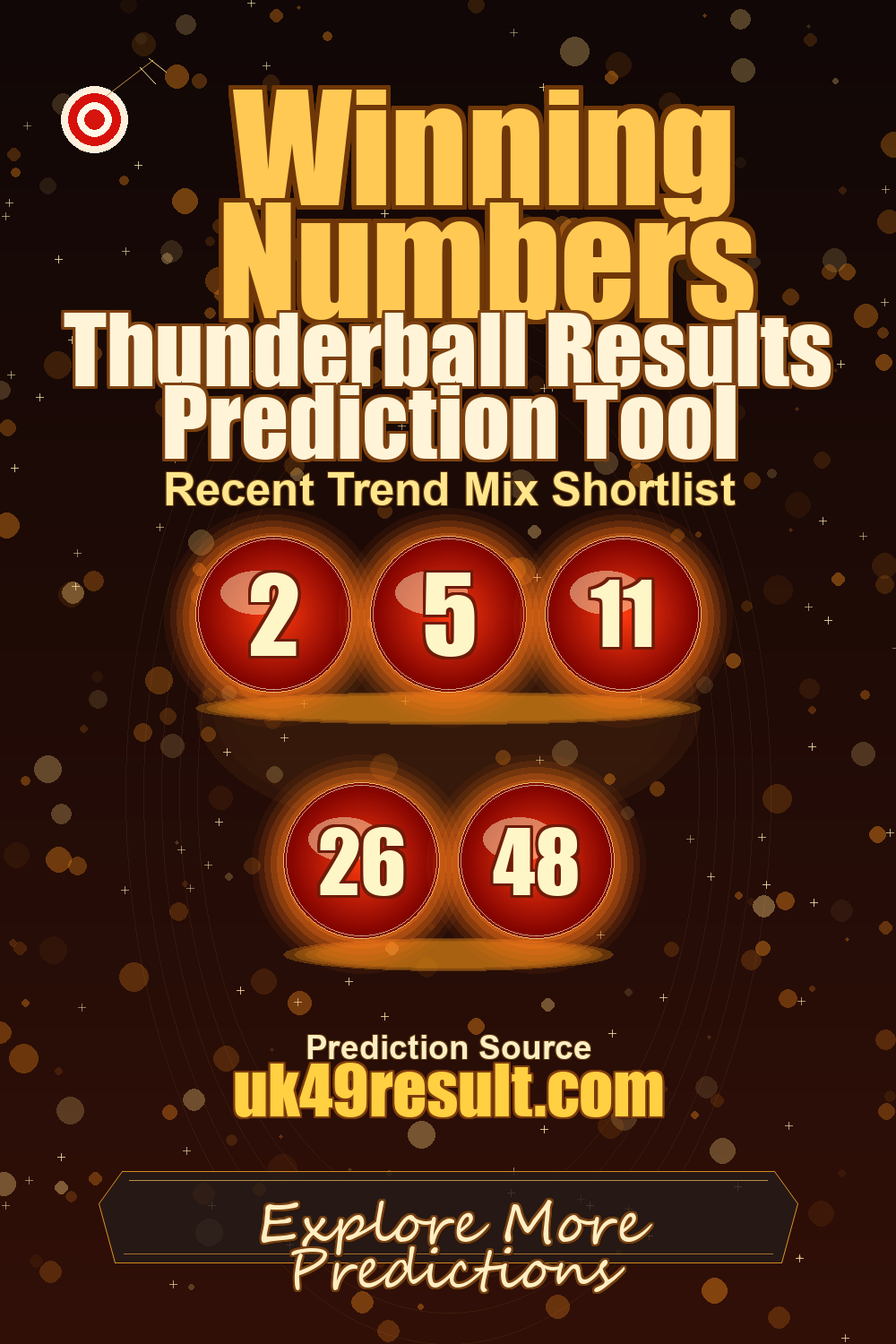Thunderball Results Prediction Tool image showing 2, 5, 11, 26, 48