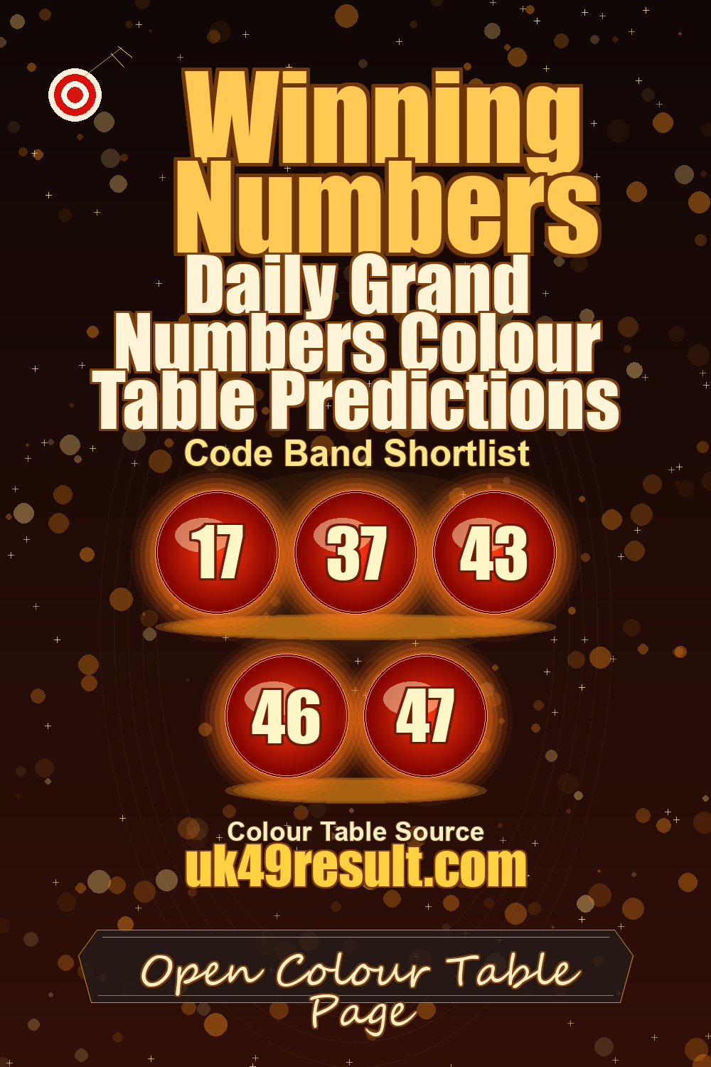 Daily Grand Numbers Colour Table Predictions image showing 17, 37, 43, 46, 47