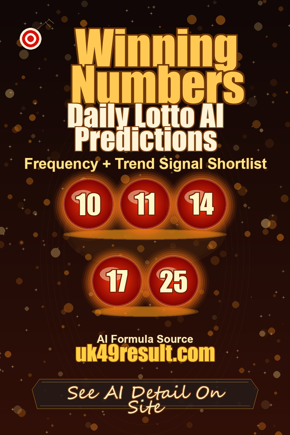 Daily Lotto AI Predictions image showing 10, 11, 14, 17, 25