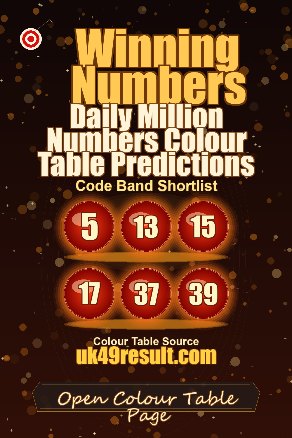 Daily Million Numbers Colour Table Predictions image showing 5, 13, 15, 17, 37, 39