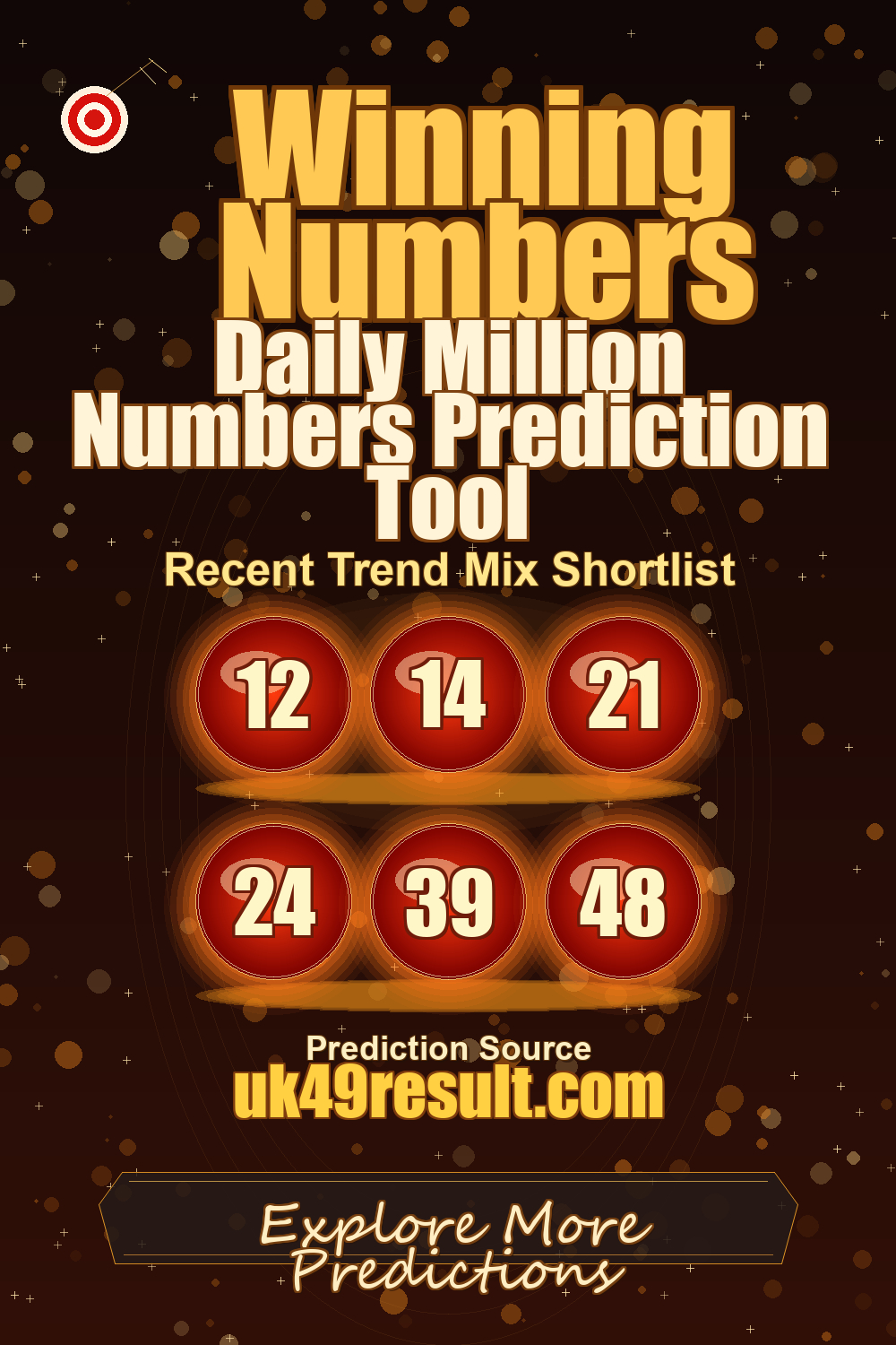 Daily Million Numbers Prediction Tool image showing 12, 14, 21, 24, 39, 48