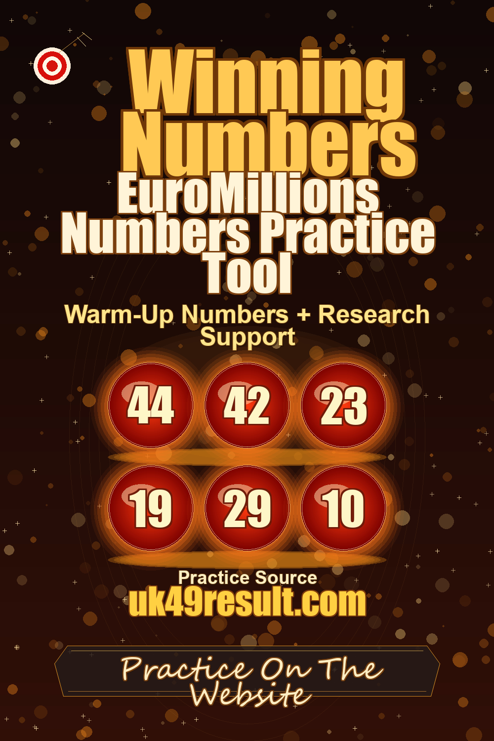 EuroMillions Numbers Practice Tool image showing 44, 42, 23, 19, 29, 10