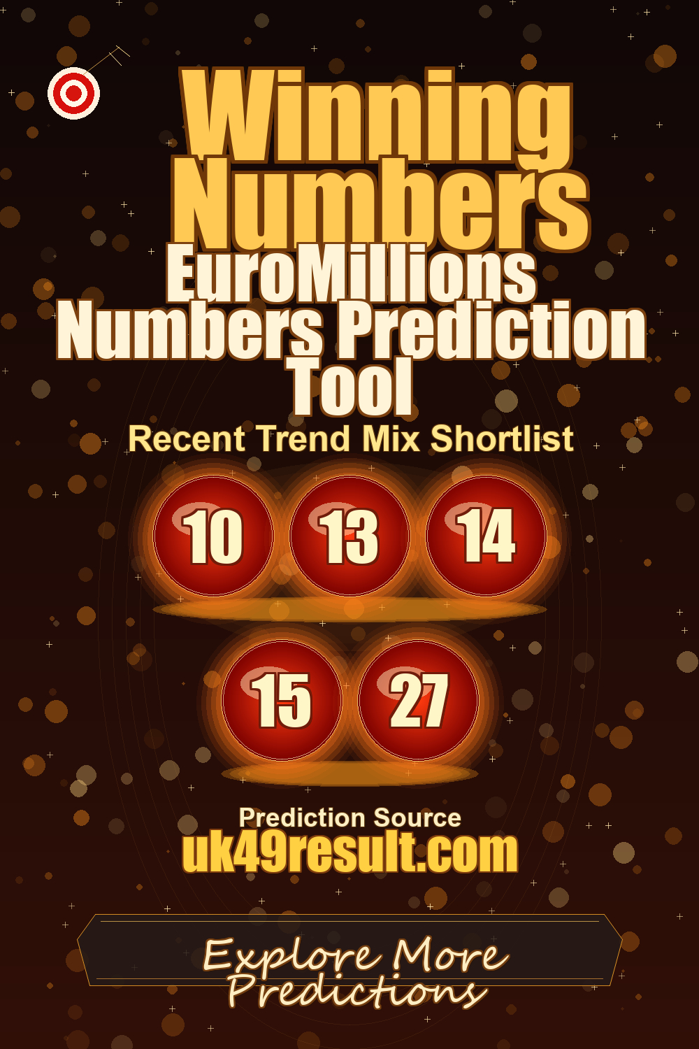 EuroMillions Numbers Prediction Tool image showing 10, 13, 14, 15, 27