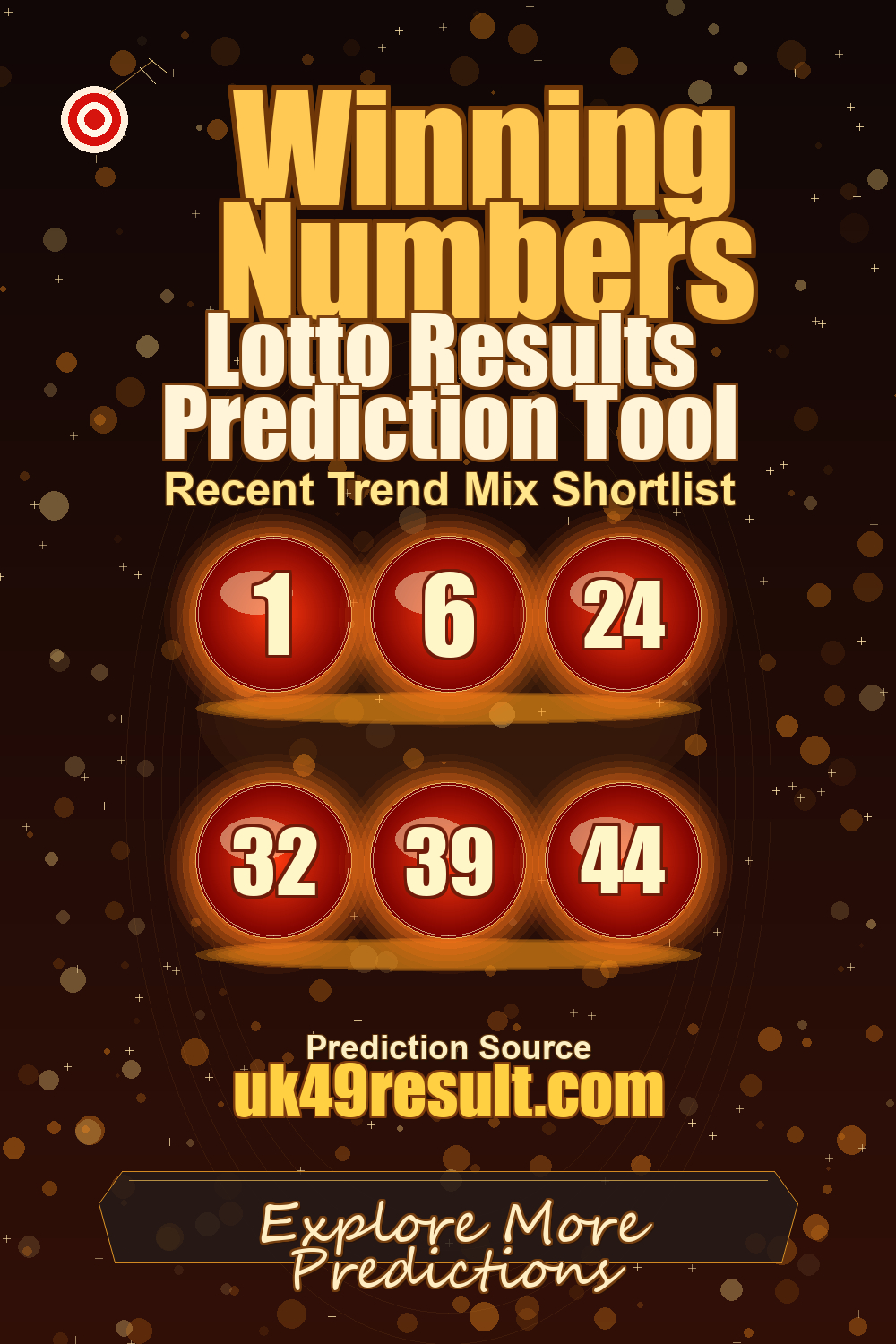 Lotto Results Prediction Tool image showing 1, 6, 24, 32, 39, 44