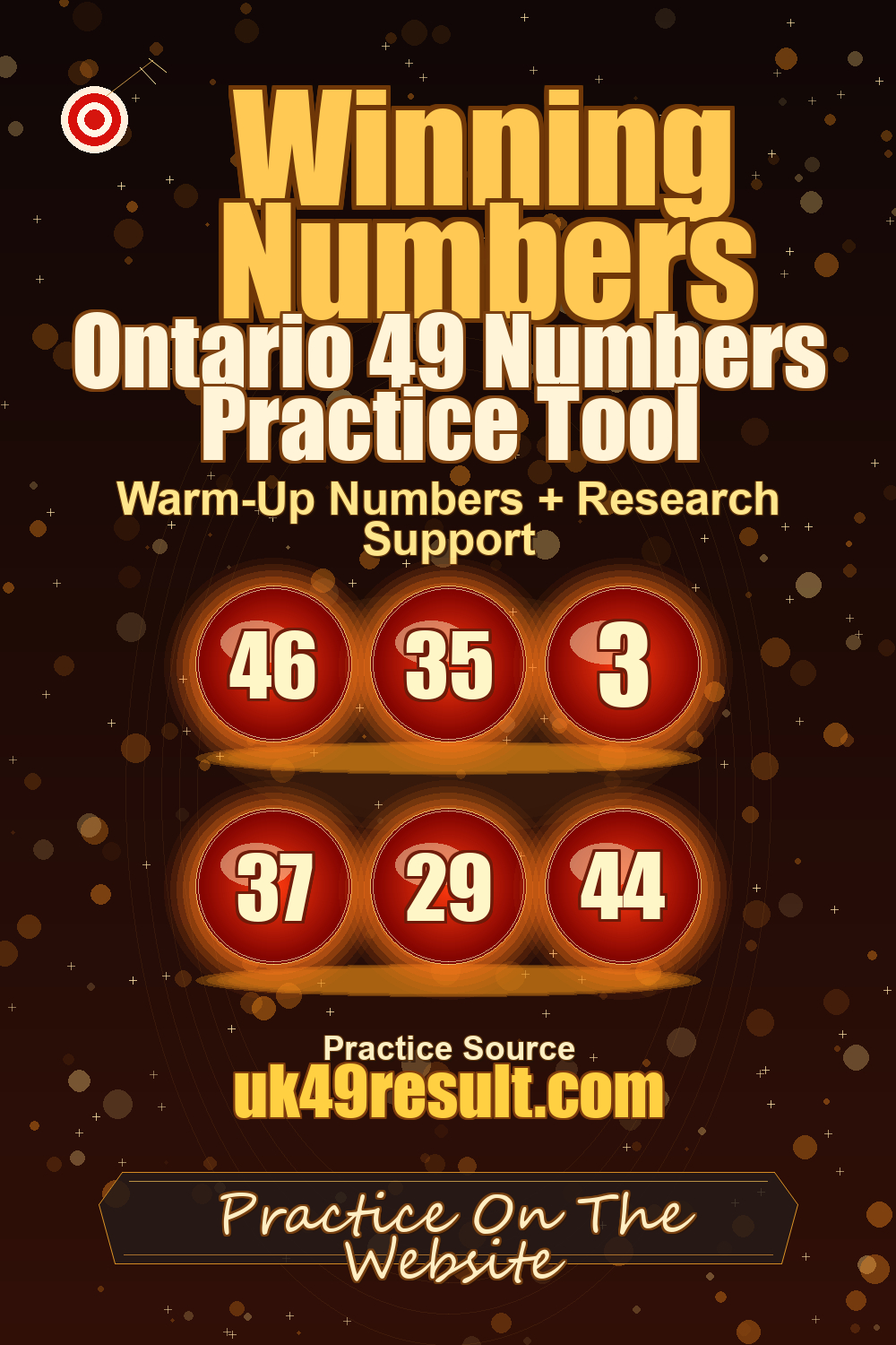 Ontario 49 Numbers Practice Tool image showing 46, 35, 3, 37, 29, 44