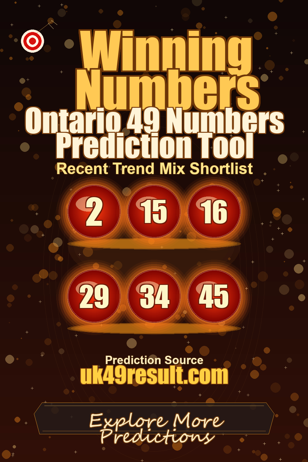 Ontario 49 Numbers Prediction Tool image showing 2, 15, 16, 29, 34, 45