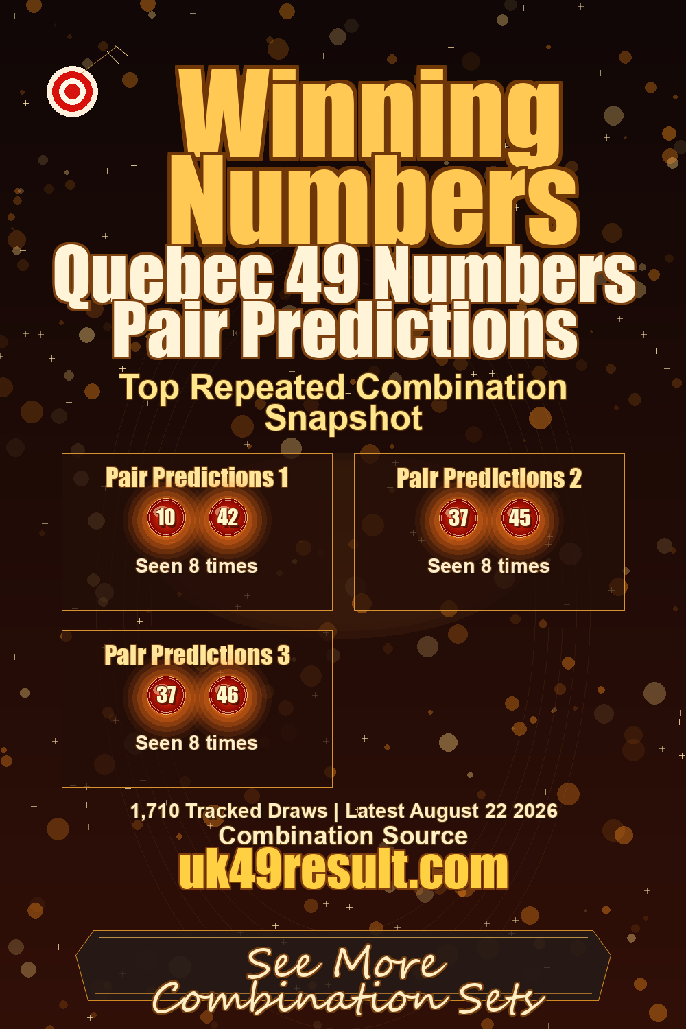 Quebec 49 Numbers Pair Predictions image showing pair predictions 1: 10, 42. pair predictions 2: 37, 45. pair predictions 3: 37, 46