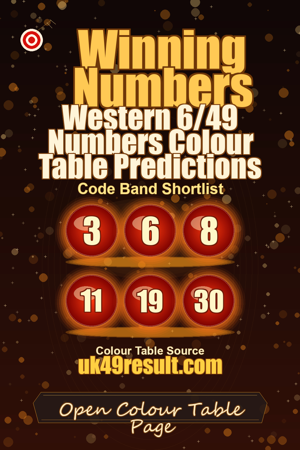 Western 6/49 Numbers Colour Table Predictions image showing 3, 6, 8, 11, 19, 30