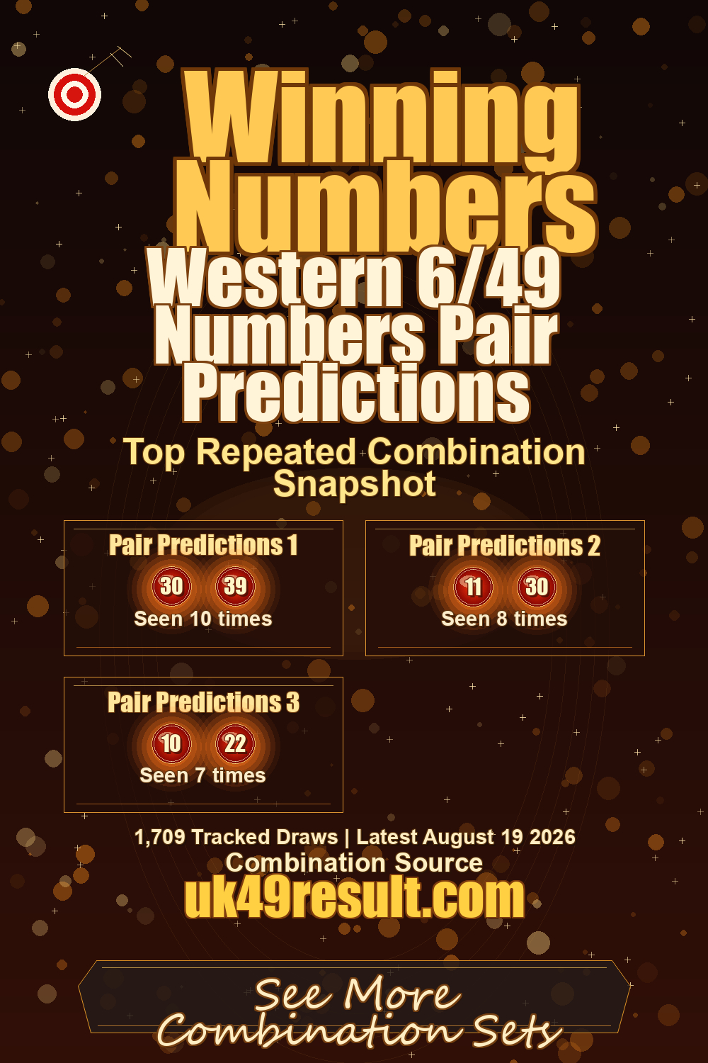 Western 6/49 Numbers Pair Predictions image showing pair predictions 1: 30, 39. pair predictions 2: 11, 30. pair predictions 3: 10, 22