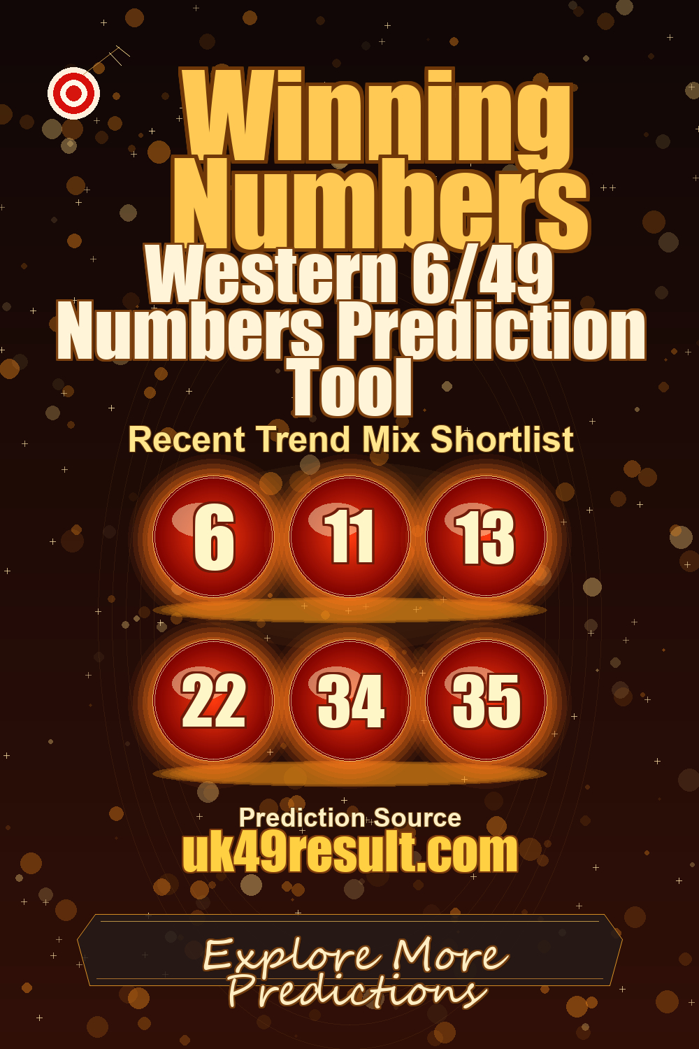 Western 6/49 Numbers Prediction Tool image showing 6, 11, 13, 22, 34, 35