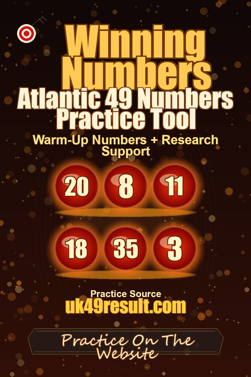 Atlantic 49 Numbers Practice Tool image showing 20, 8, 11, 18, 35, 3