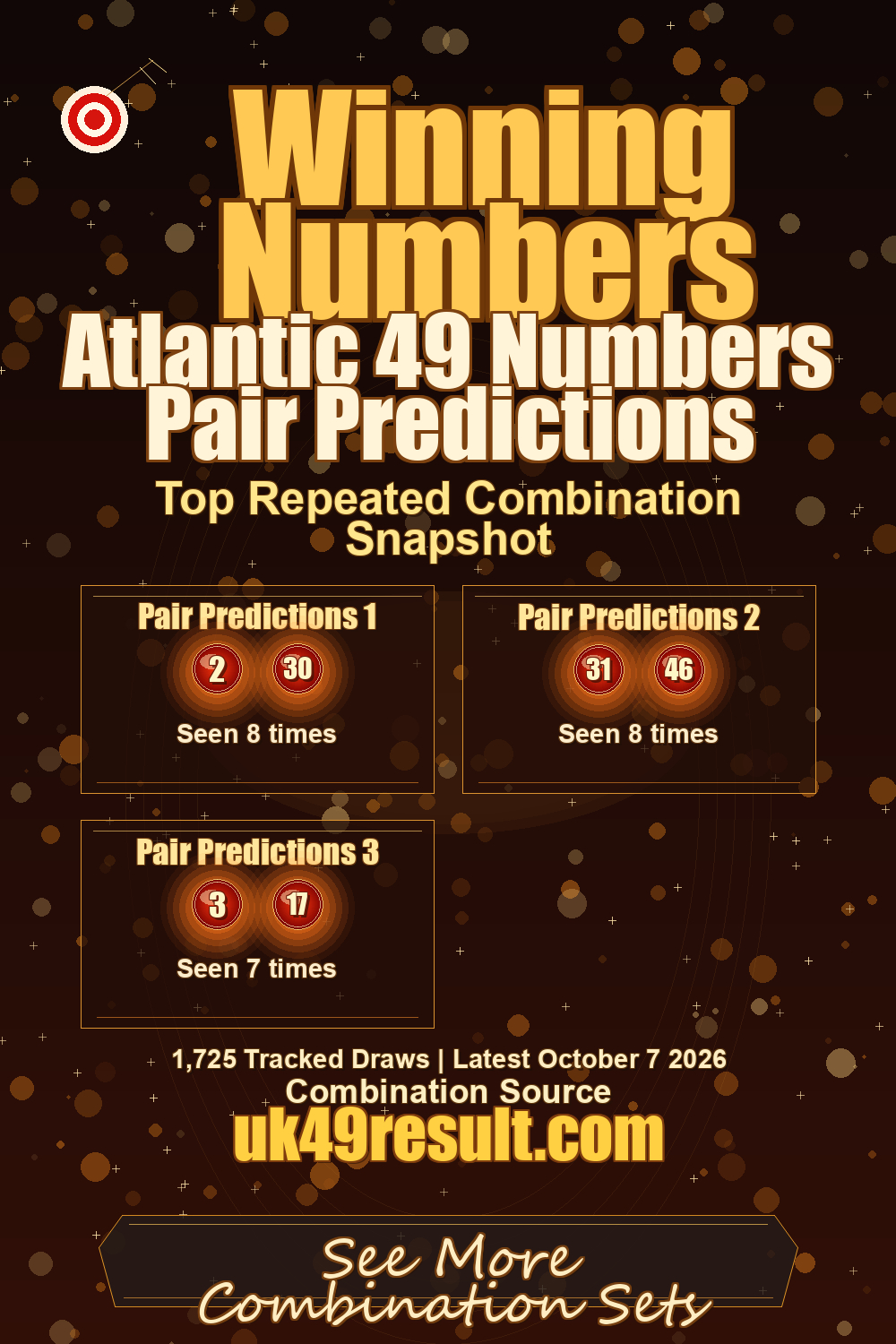 Atlantic 49 Numbers Pair Predictions image showing pair predictions 1: 2, 30. pair predictions 2: 31, 46. pair predictions 3: 3, 17