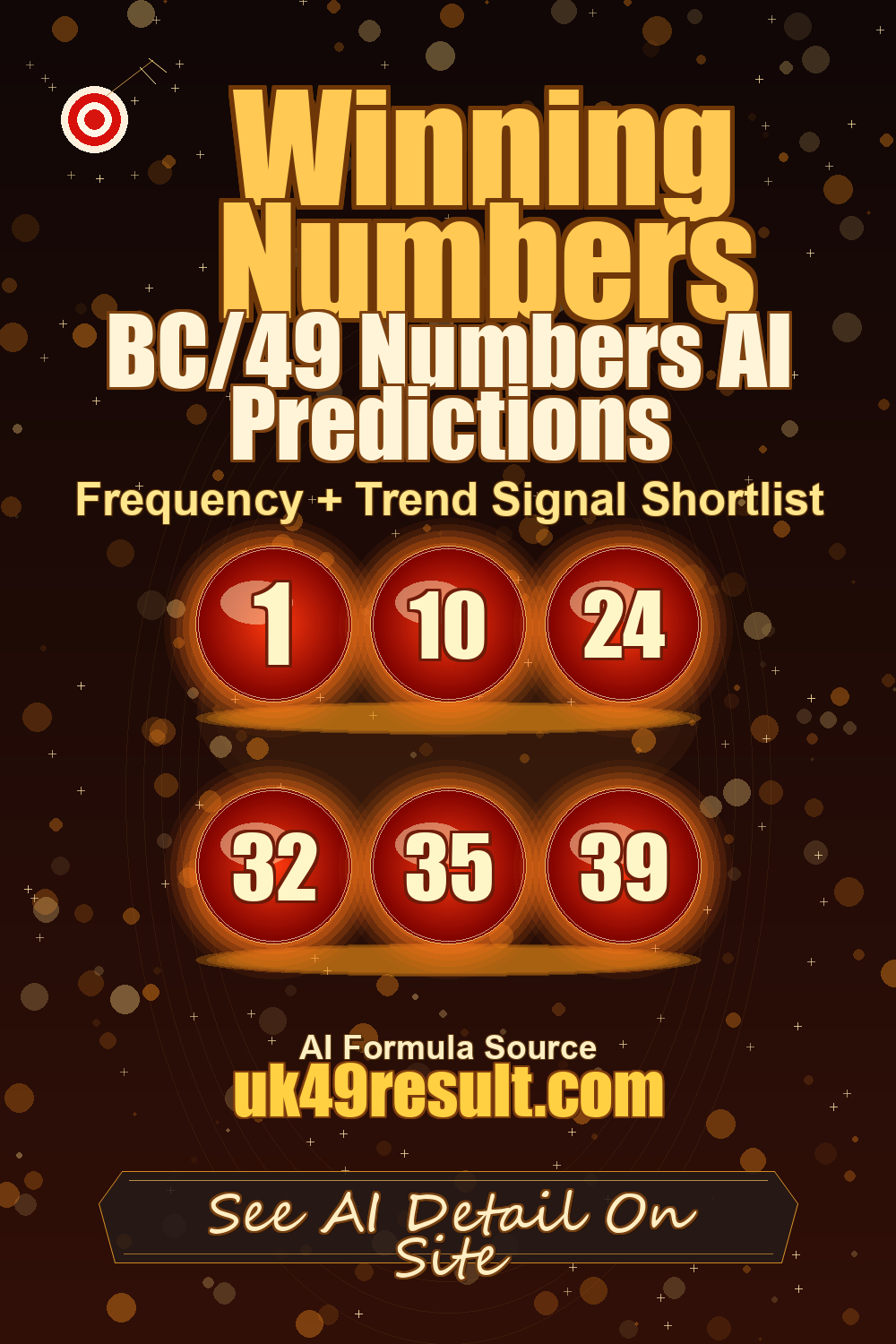 BC/49 Numbers AI Predictions image showing 1, 10, 24, 32, 35, 39