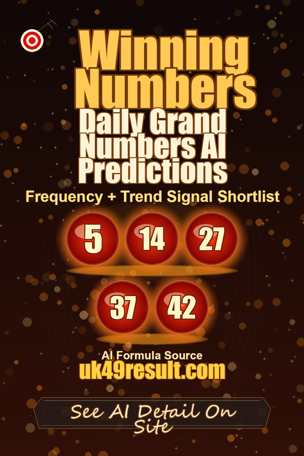 Daily Grand Numbers AI Predictions image showing 5, 14, 27, 37, 42