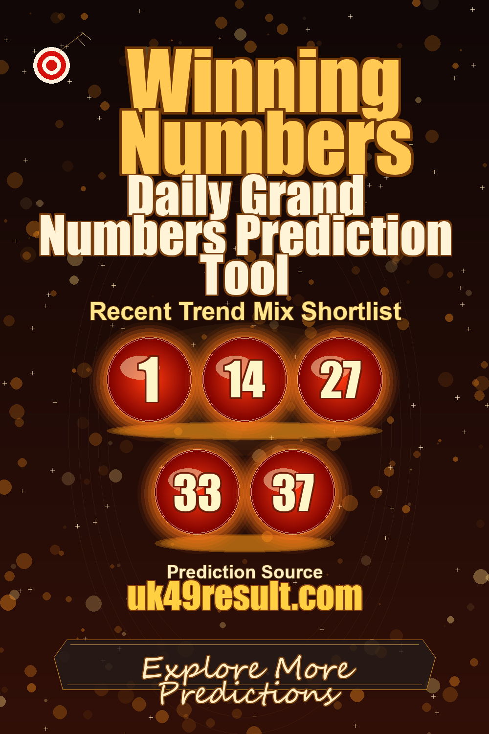 Daily Grand Numbers Prediction Tool image showing 1, 14, 27, 33, 37