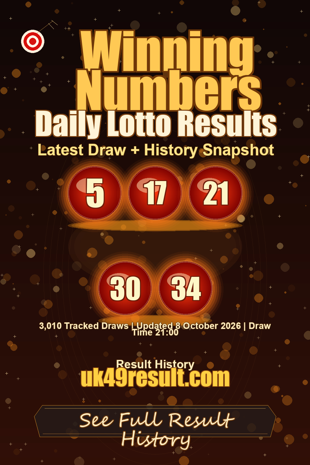 Daily Lotto Results image showing 5, 17, 21, 30, 34